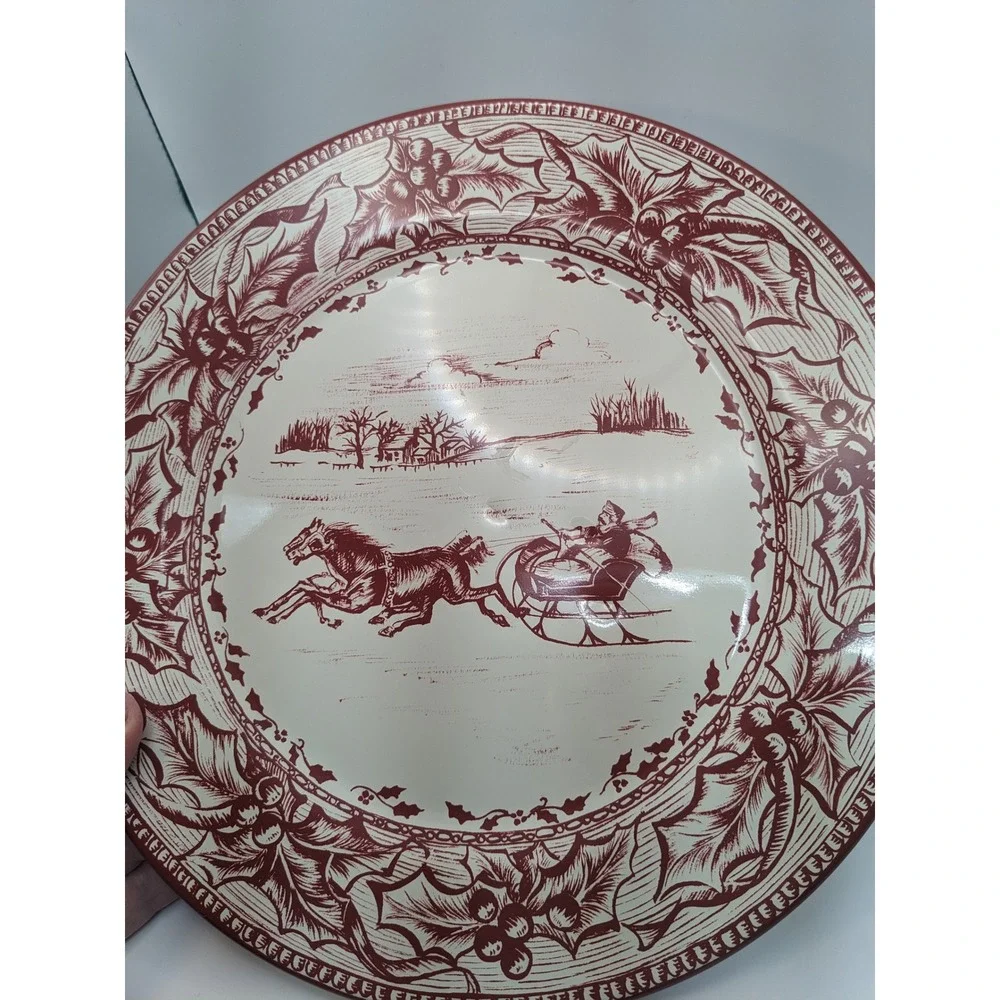 Restoration Hardware 2 Collectible Christmas Charger Plates Winter Sleigh 2003
